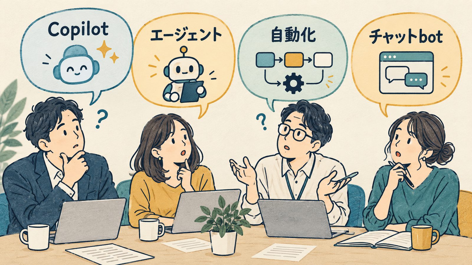 Copilot、エージェント、自動化、チャットbot。それぞれ違うものを思い浮かべながら話す人たち