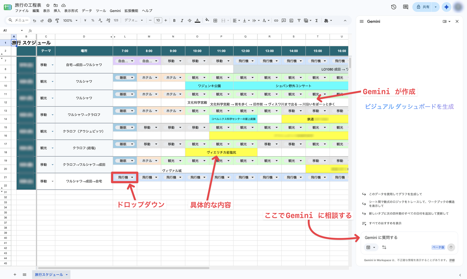 Gemini でGoogle スプレッドシートの行程表を作る